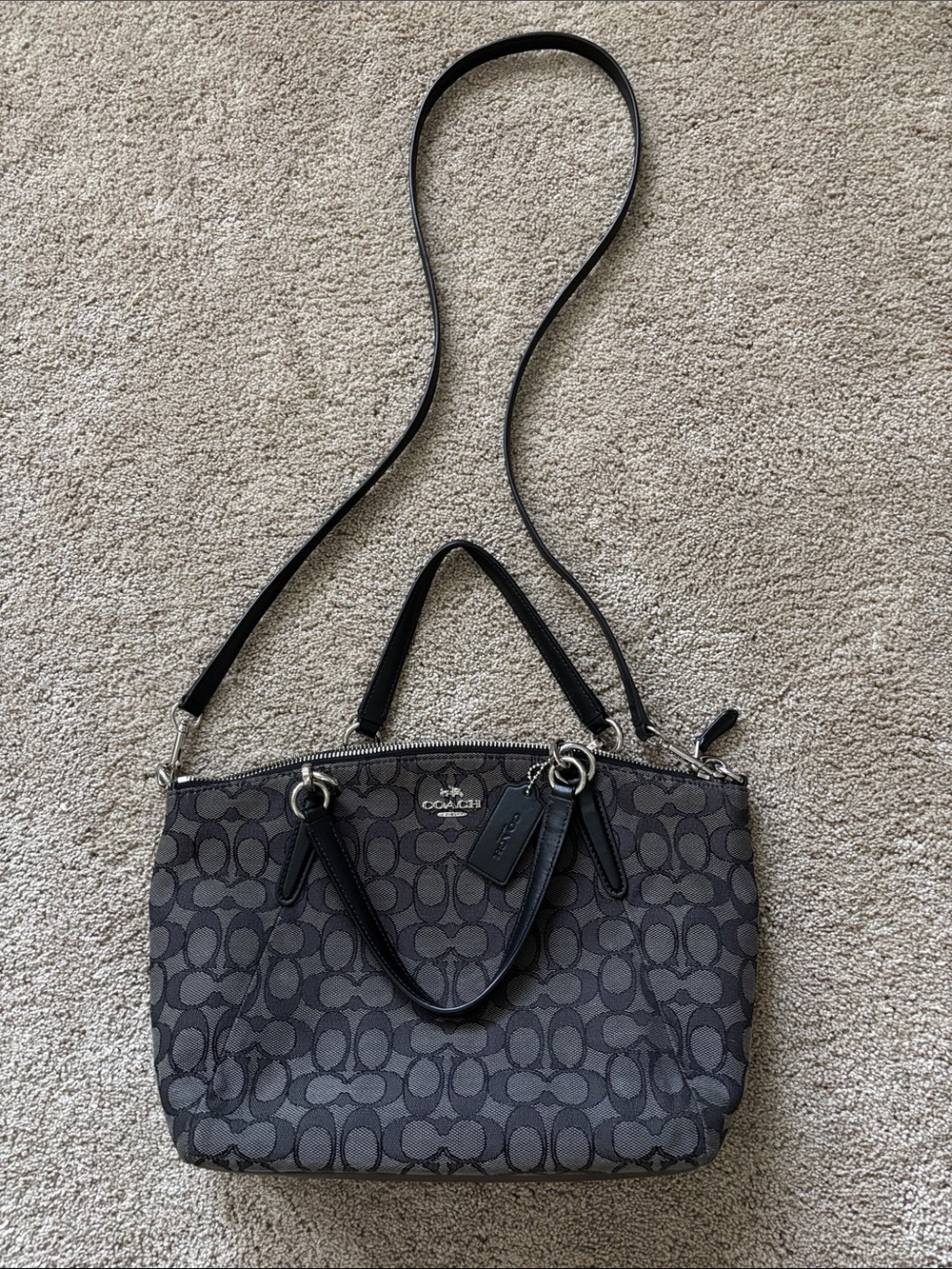 Coach Gray & Black Signature Small Crossbody Tote
